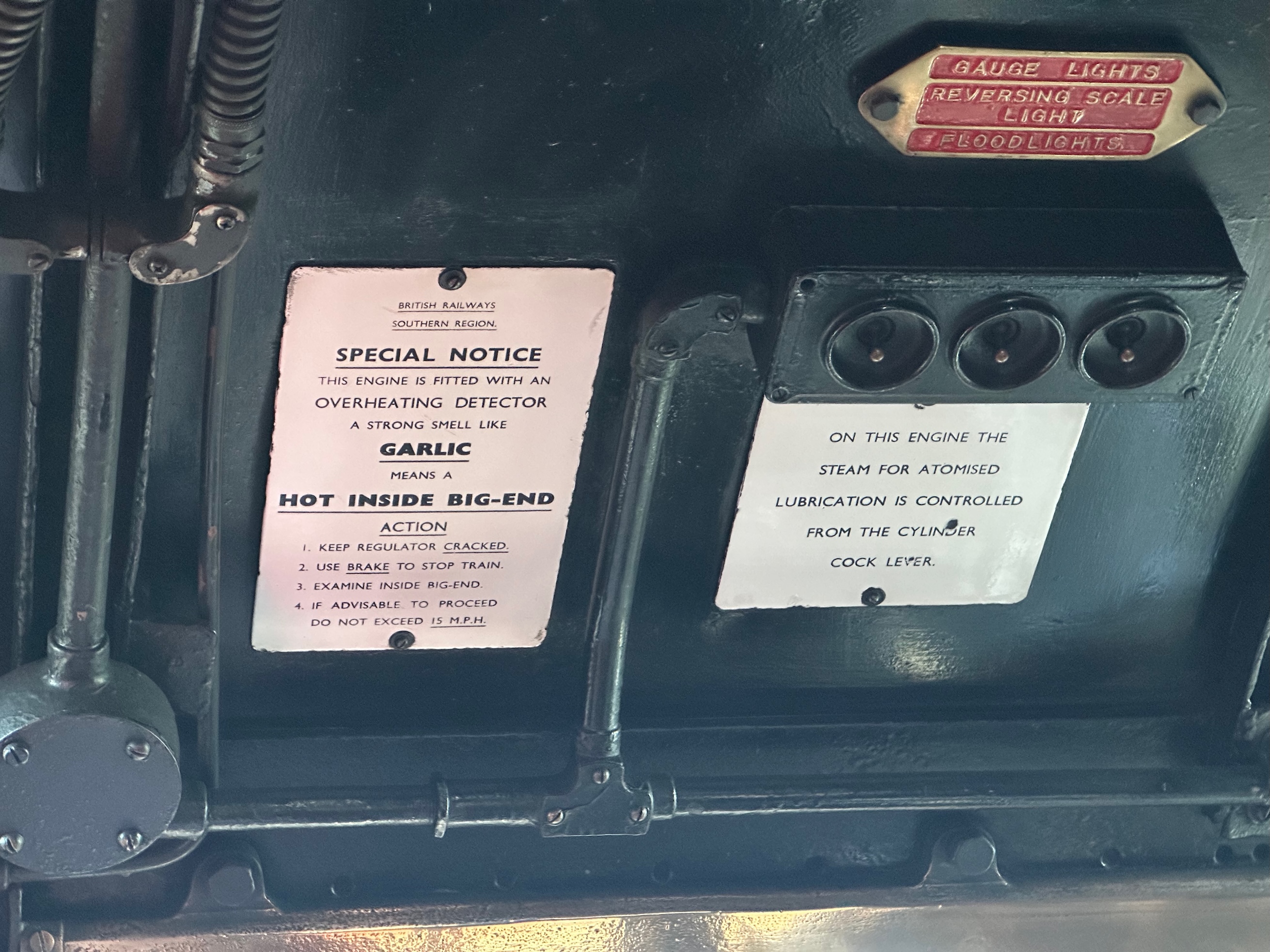 Notice above the driver's seat about how to identify issues with the motion.